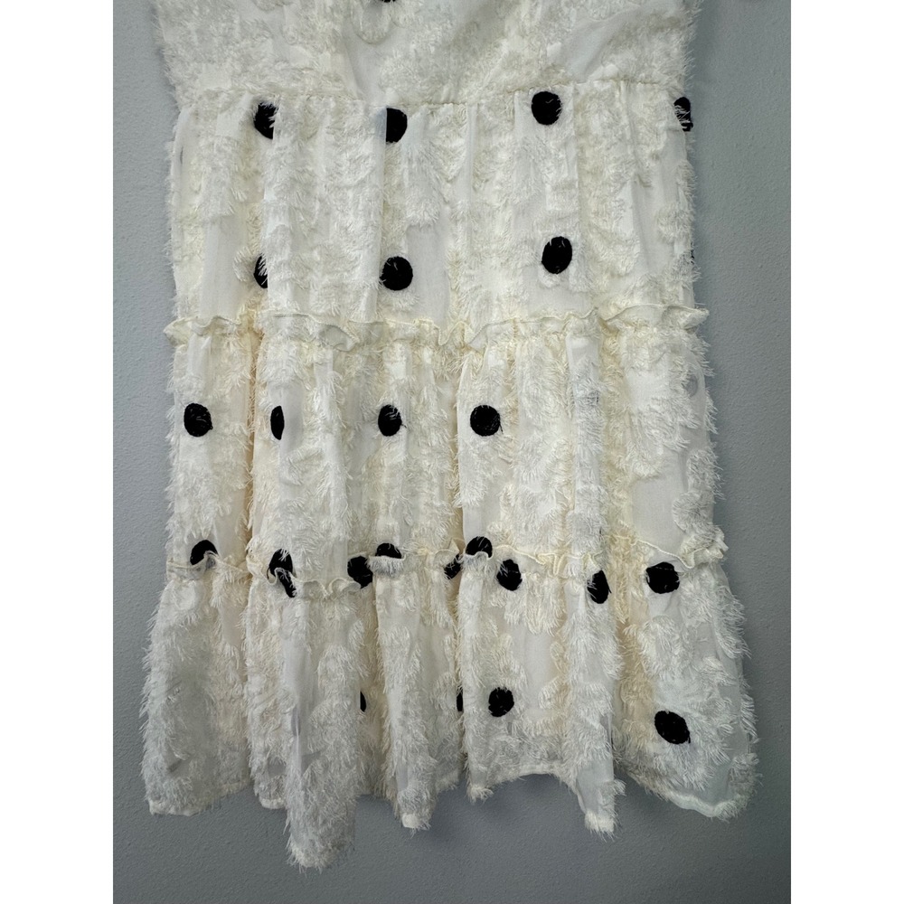 NWT Polka Dot Eyelash Fringe Cream Tiered Dress V-Neck Puff Sleeve Cream Med 6 8 - Picture 4 of 16